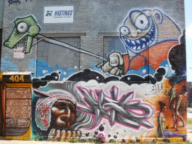 "Demonic" street art next to Pulaski Bridge
